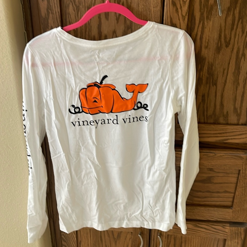 Vineyard Vines White Shirt with Orange Whale Logo